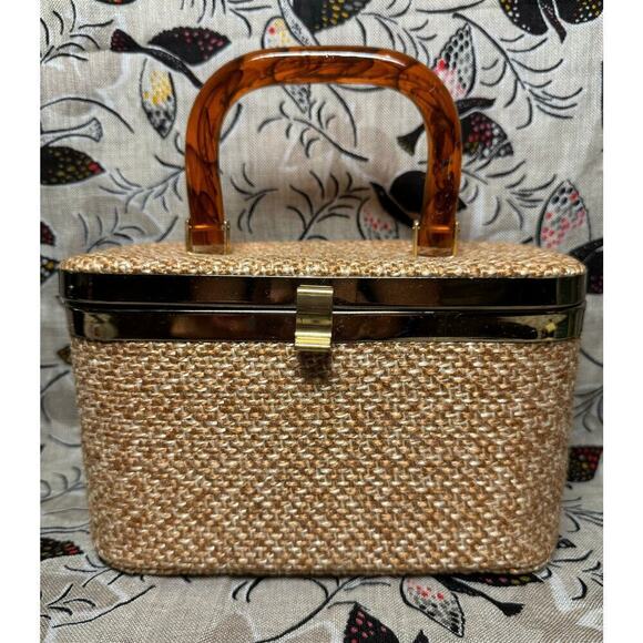 Vintage 1950s JR Julius Resnick Box Bag Wool Tweed Handbag Train Case Purse